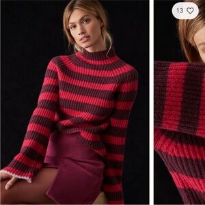 Anthropologie Maeve Striped Turtleneck Sweater S fits small as well NWNT